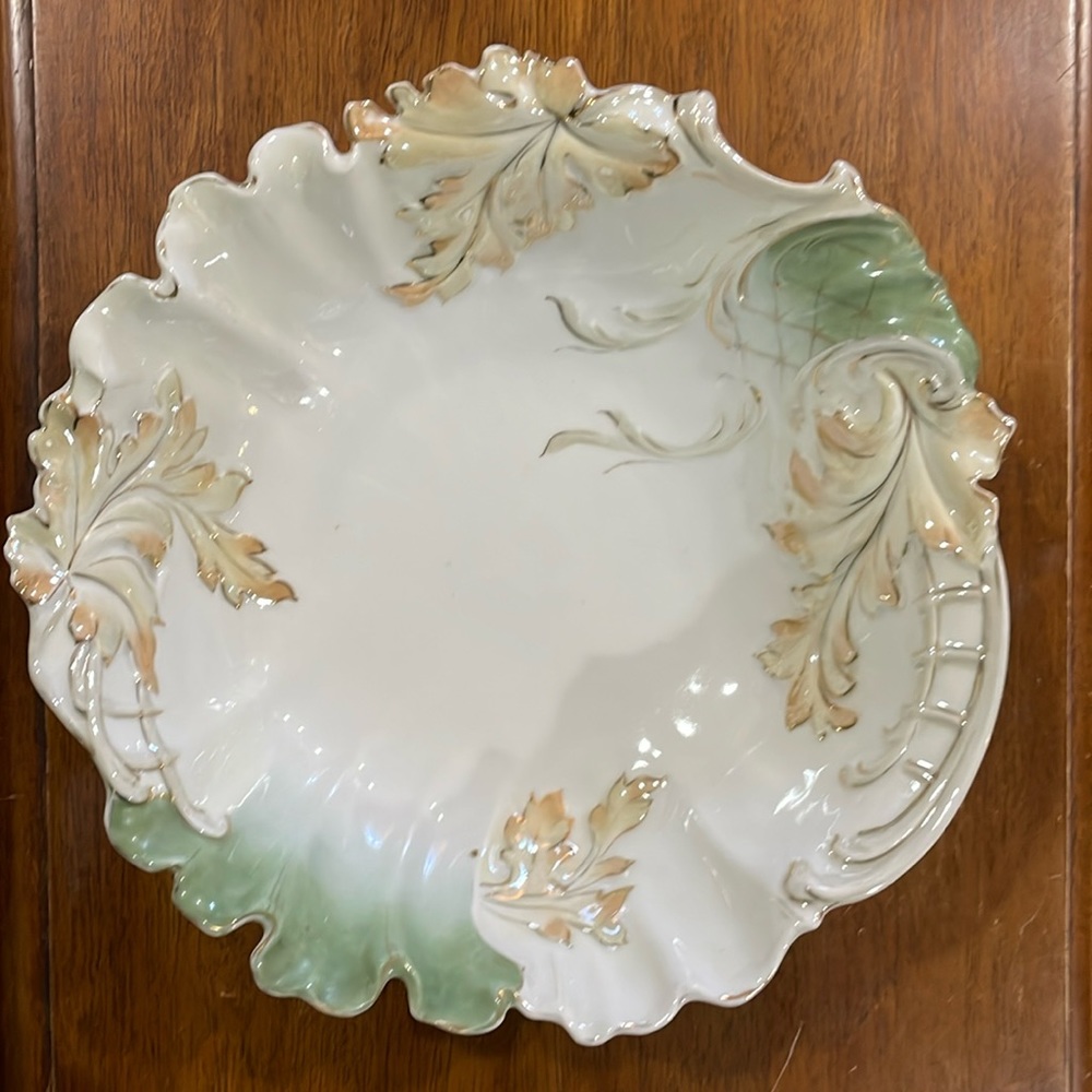RS Prussia Antique Molded Bowl Rare Leaf Design